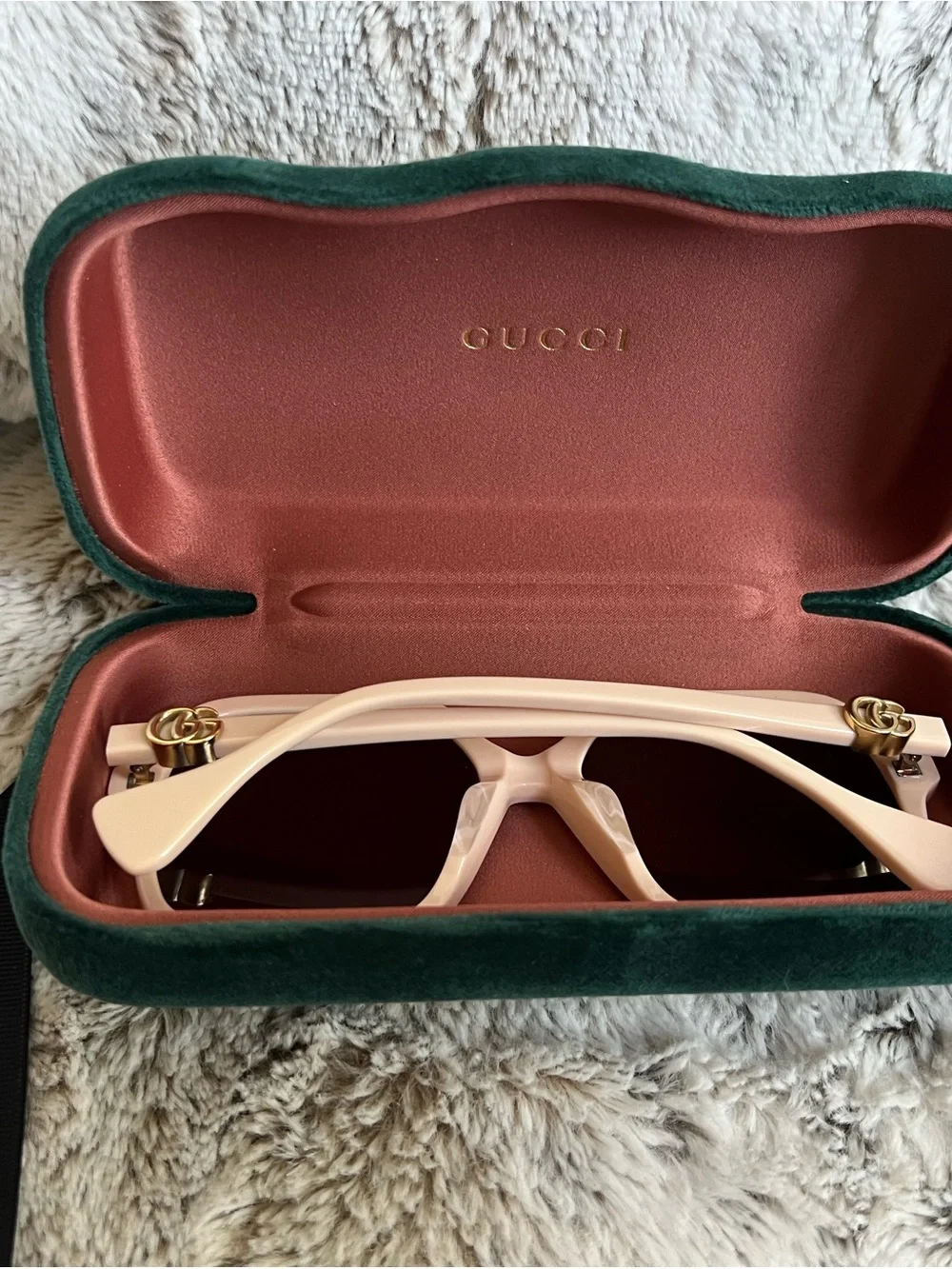 Gucci Cream Frame Sunglasses with Rose-Tinted Lenses